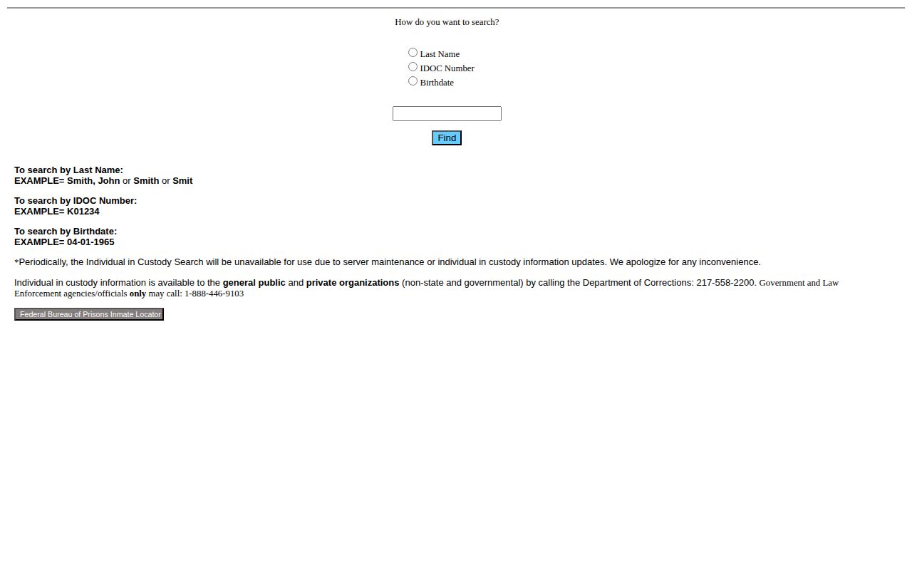 IDOC offender search form for Brown County released inmates