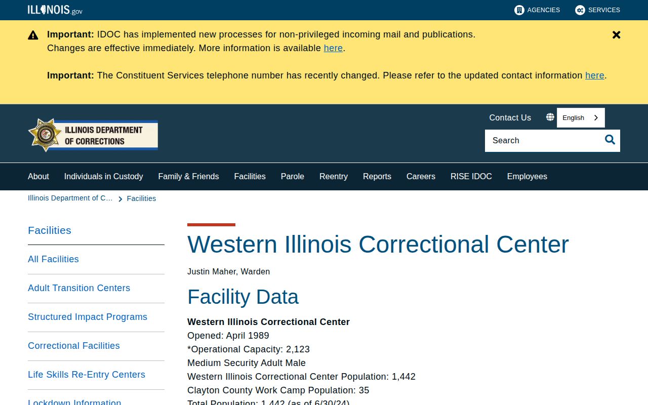 Western Illinois Correctional Center release and facility facts